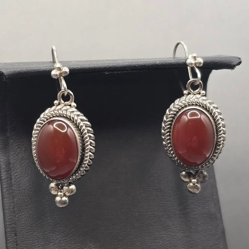 Sterling Silver Carnelian Dangle Earrings 1.5